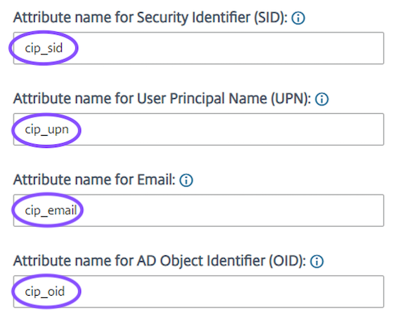 Enter the value of attributes for SID, UPN, Email & OID of the user