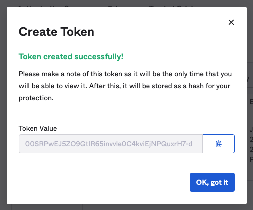 Create and copy API token