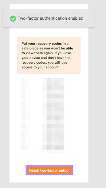 Securely store recovery codes