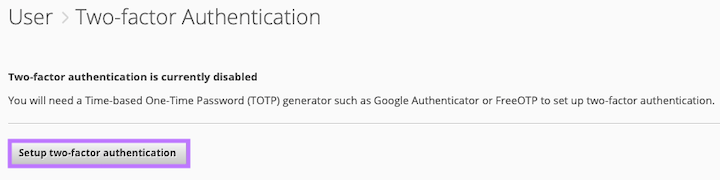 Click on the Setup two-factor authentication button