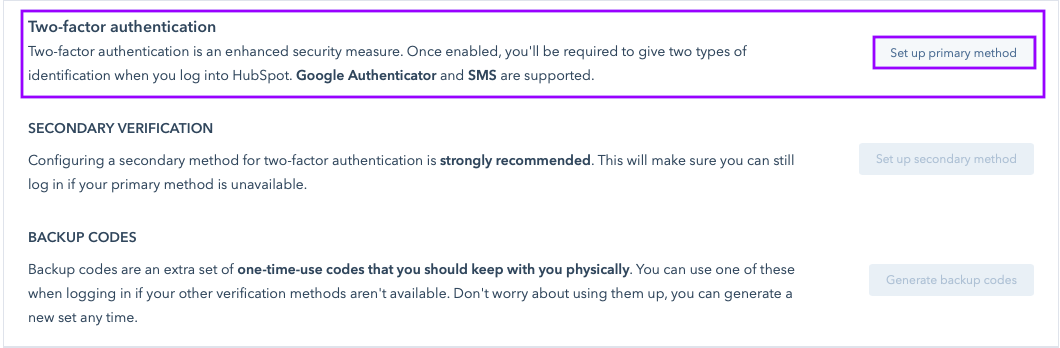 Set up Two-factor authentication