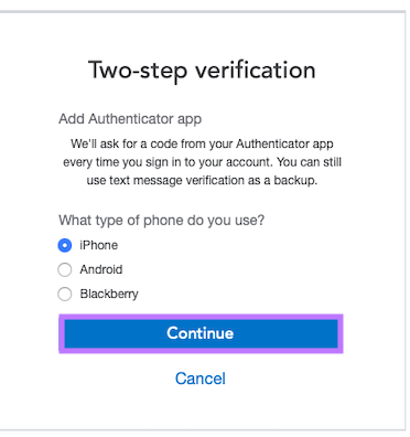 Turn on authenticator app