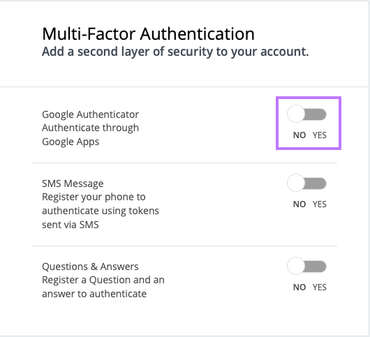 Toggle the Authenticator app option