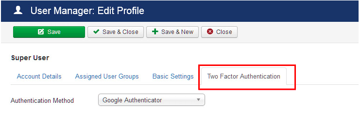 Access the Two-Factor Authentication tab