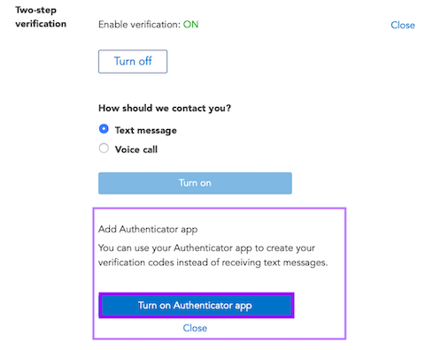 Set up authenticator app