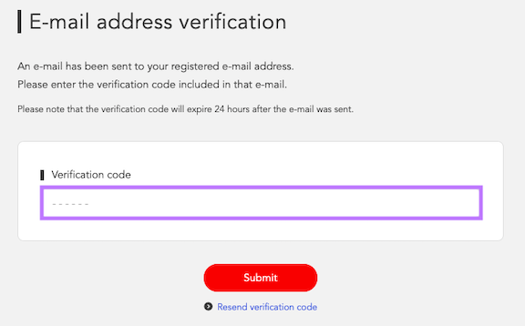 Enter and submit verification code