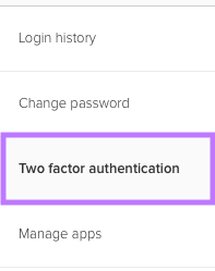 Navigate to the 'Two factor authentication' section