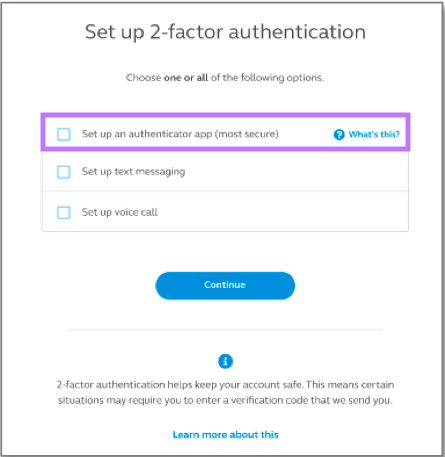 Select Authenticator app option