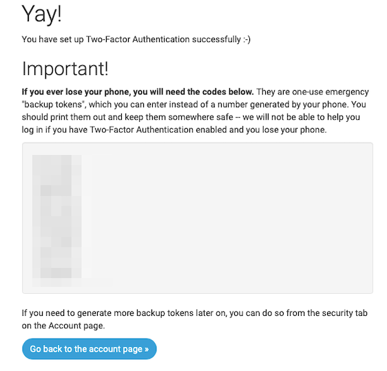 Store your backup tokens away someplace secure