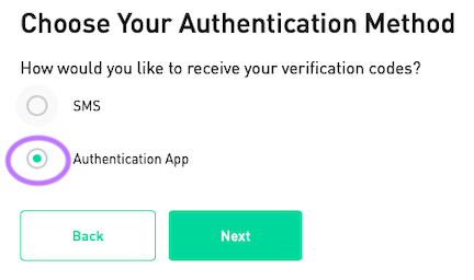 Click on the Authentication App option