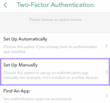 Select manual setup