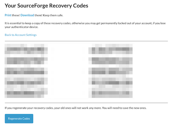 Securely store recovery codes