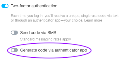 Generate code via authenticator app