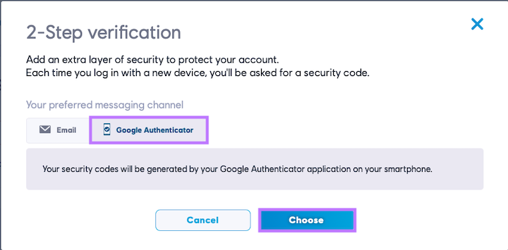 Choose Google Authenticator option