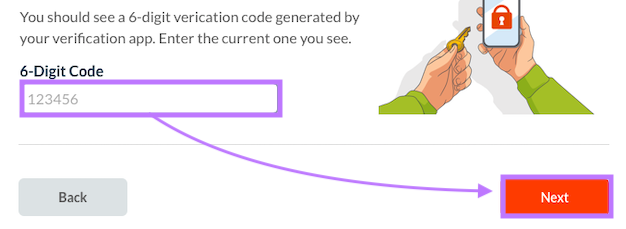 Entering the code